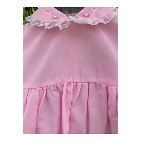 Vintage Mini Togs Pink Party Dress Peter Pan Collar Short Puff Sleeve Sz 12m - Picture 5 of 6
